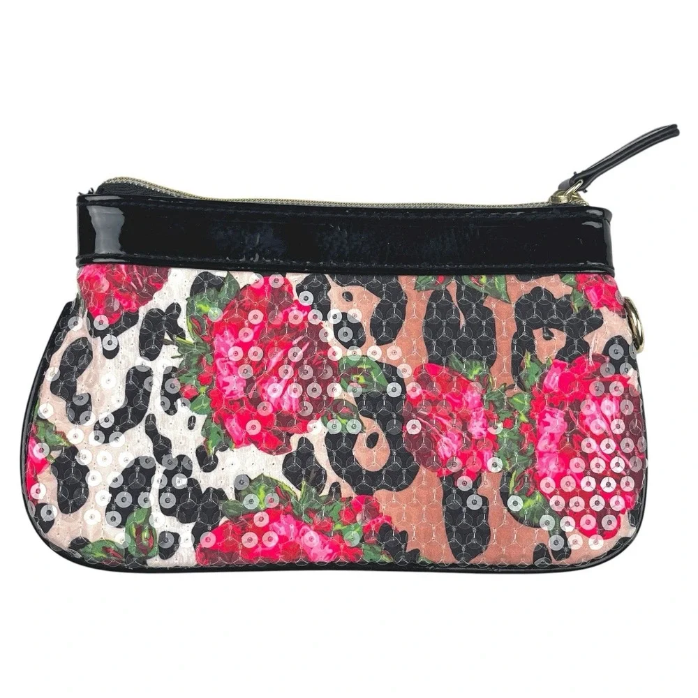 Betsey Johnson Betseyville Wristlet Sequin‎ Cheetah Blossom Bag No Strap